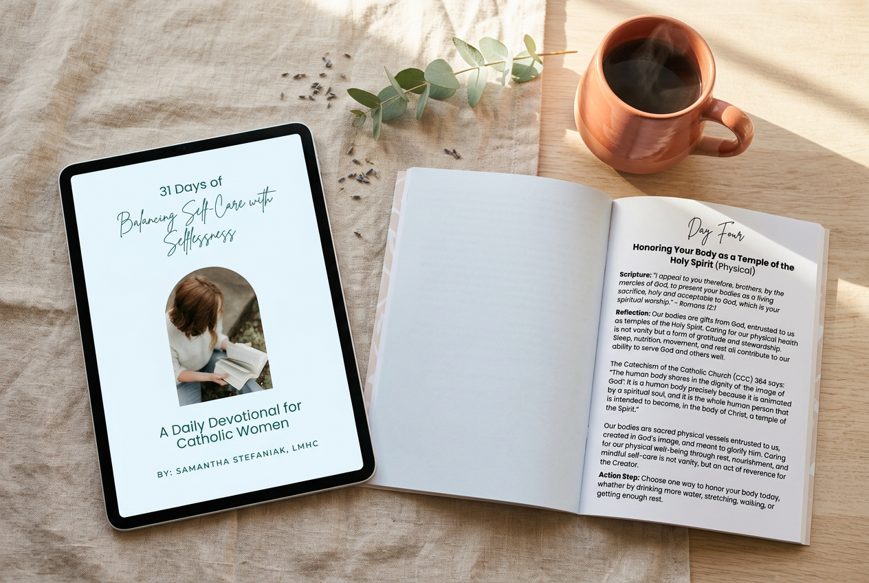 Image of 31 days of balancing self-care with selflessness digital devotional for Catholic women